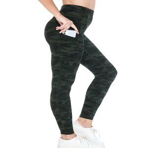 Women's Premium Active Full-Length Leggings w/Pockets Flatlock Stitch Camo S-XL